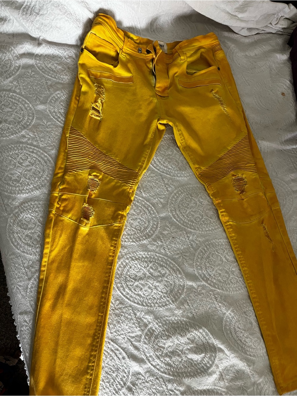 Bold Mustard Yellow Distressed Moto Jeans